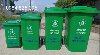 Thùng rác nhựa HDPE nguyên sinh, Dung tích 60l, 100l, 120l, 240l đủ màu sắc